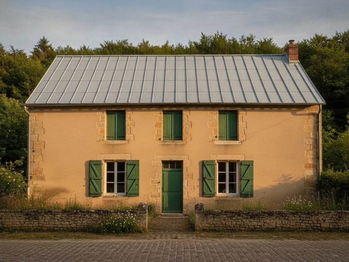 La même maison, toit en zinc à joint debout gris clair