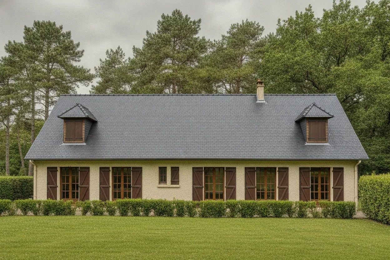 Après : le même pavillon, toit en ardoise naturelle bleu-gris