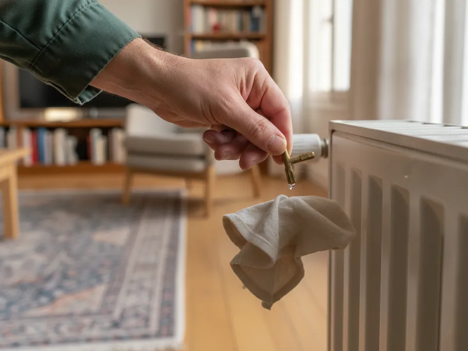 Main qui purge un radiateur avec une petite clé